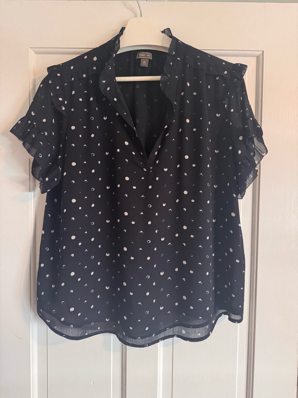 J. Crew Point Sur Ruffle Dot Blouse XL